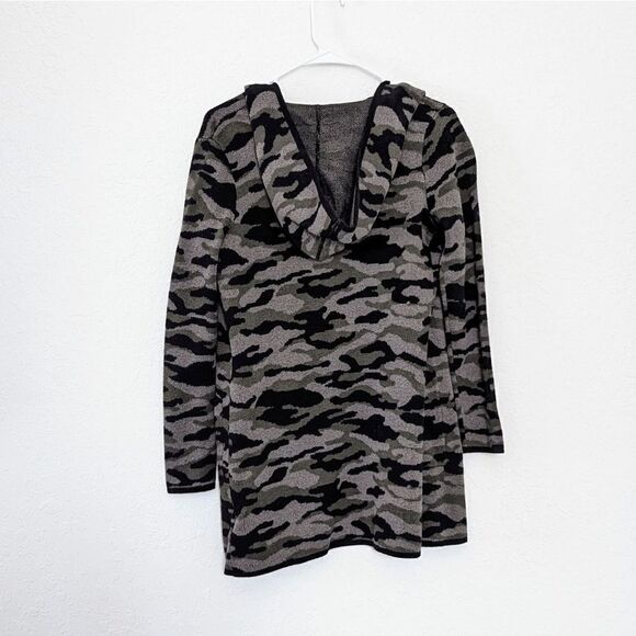 Women's Rachel Zoe Hooded Cardigan Sweater Green Black Camo Print Small Pockets - Picture 5 of 10